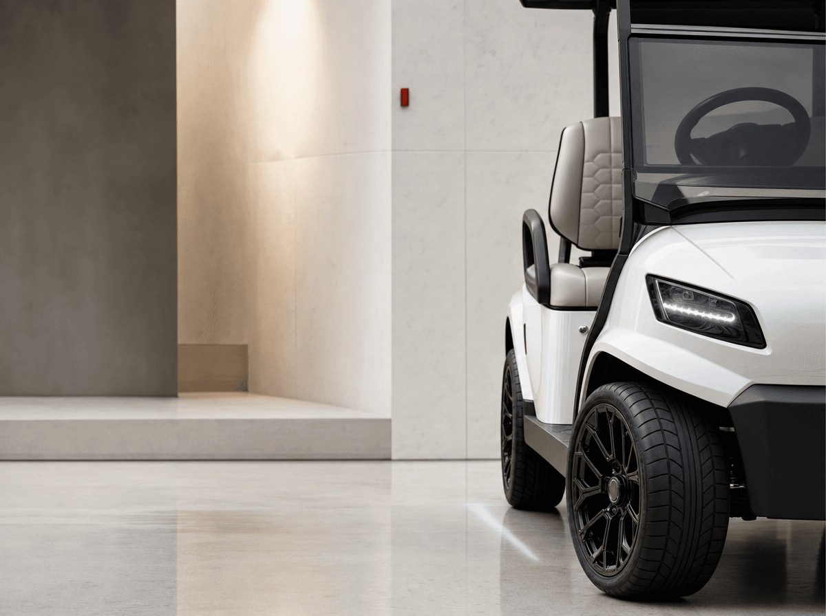 Custom golf cart in a light showroom