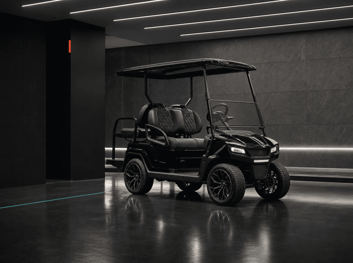 Custom golf cart in a premium showroom